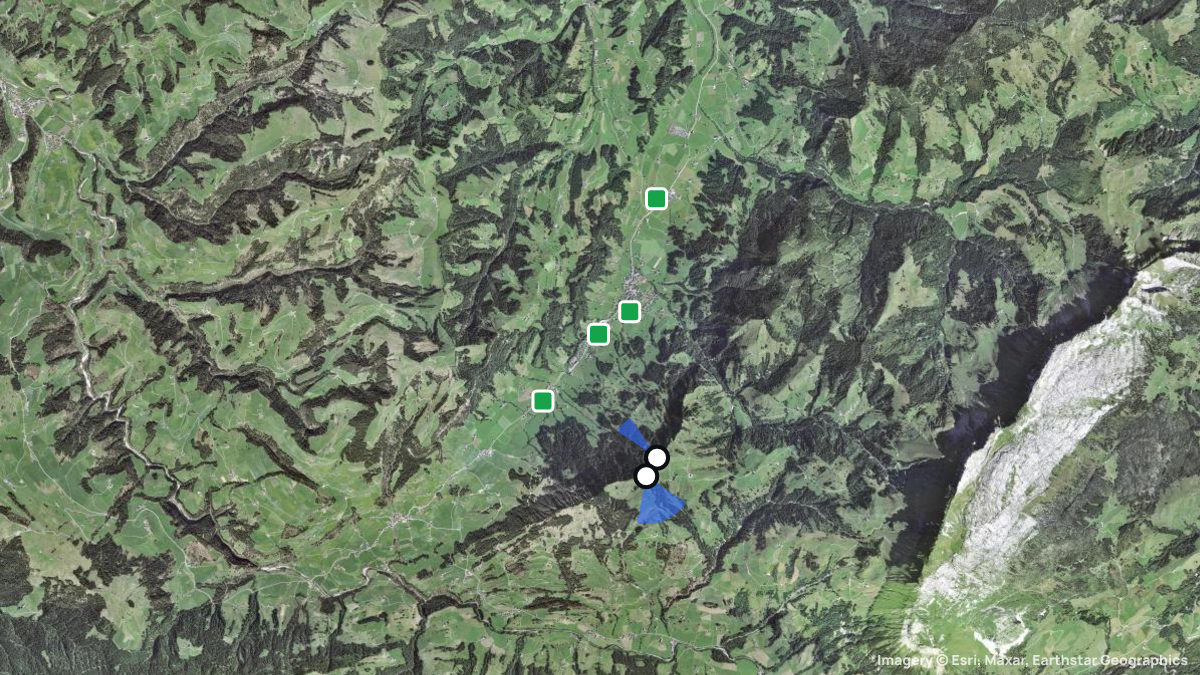 Satellitenkarte von Marbachegg mit Start- und Landeplätzen