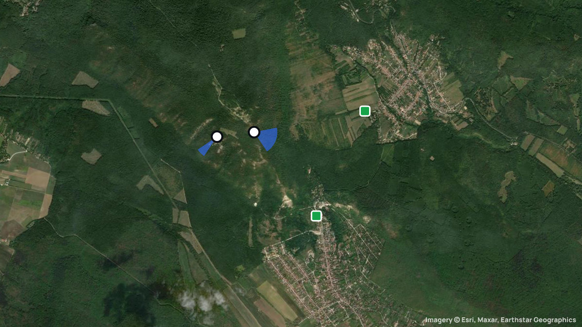 Satellite map of Pilisszanto with its launches and landings