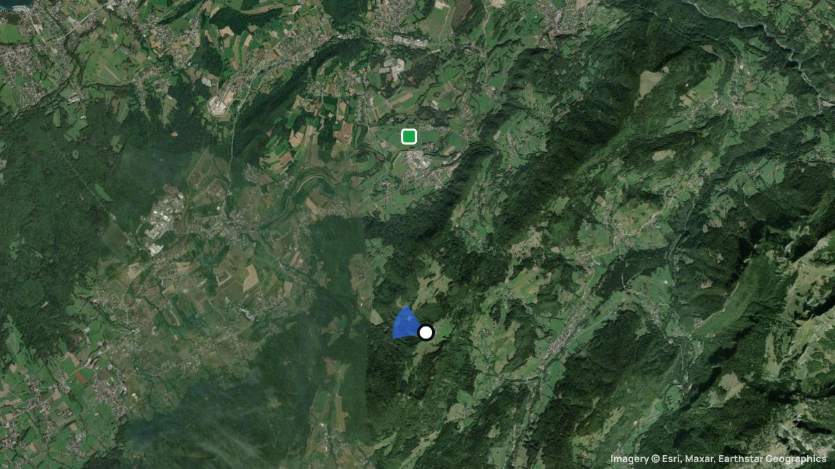 Satellite map of Tres le Mont with its launches and landings