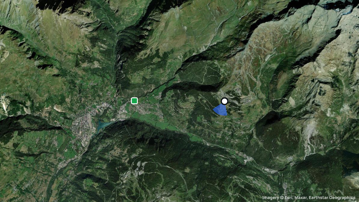 Satellitenkarte von La Rosiere mit Start- und Landeplätzen