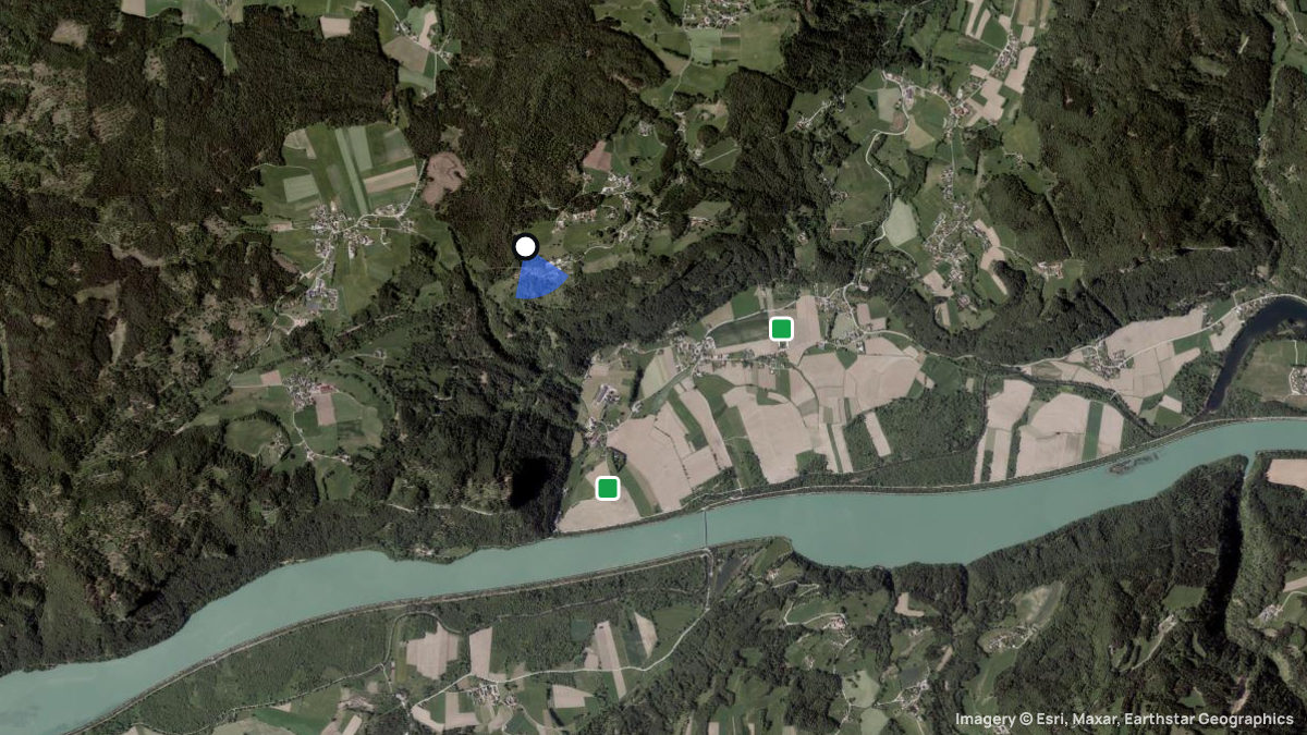 Satellitenkarte von Radsberg mit Start- und Landeplätzen