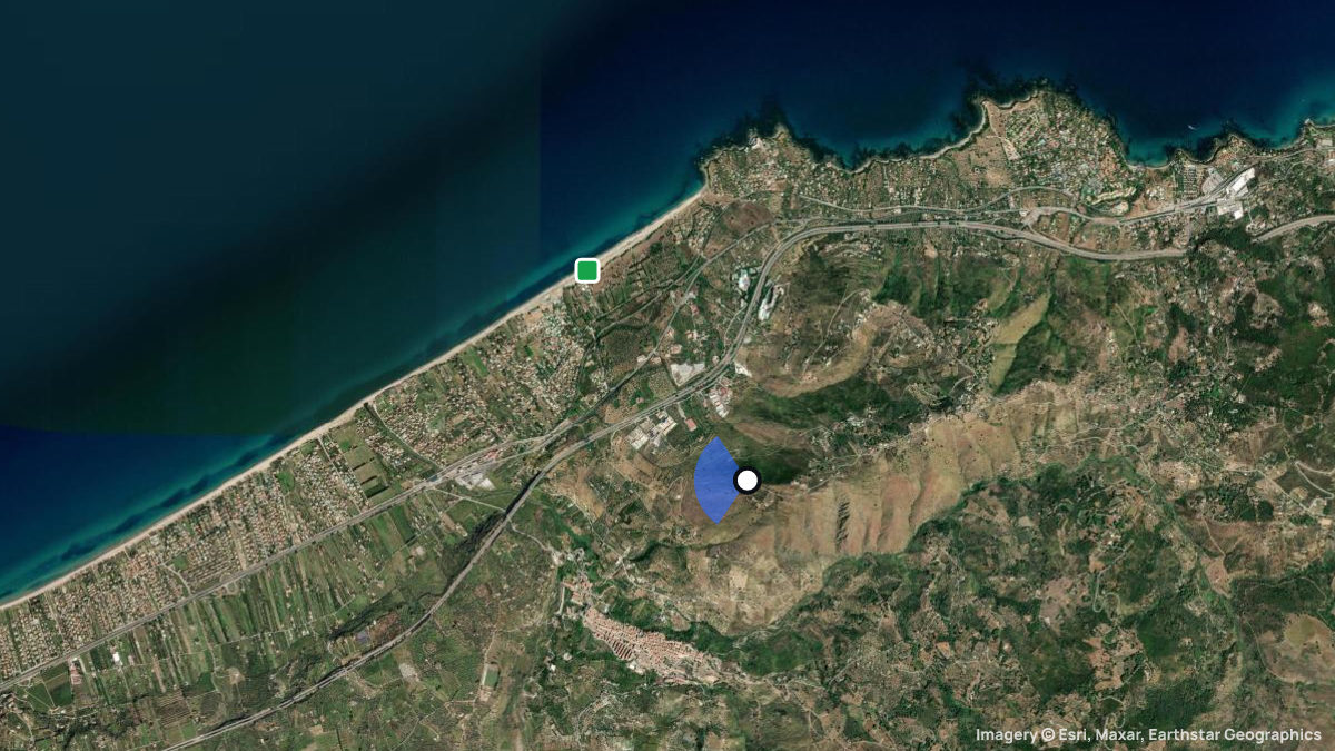 Satellite map of Poggio Maria with its launches and landings