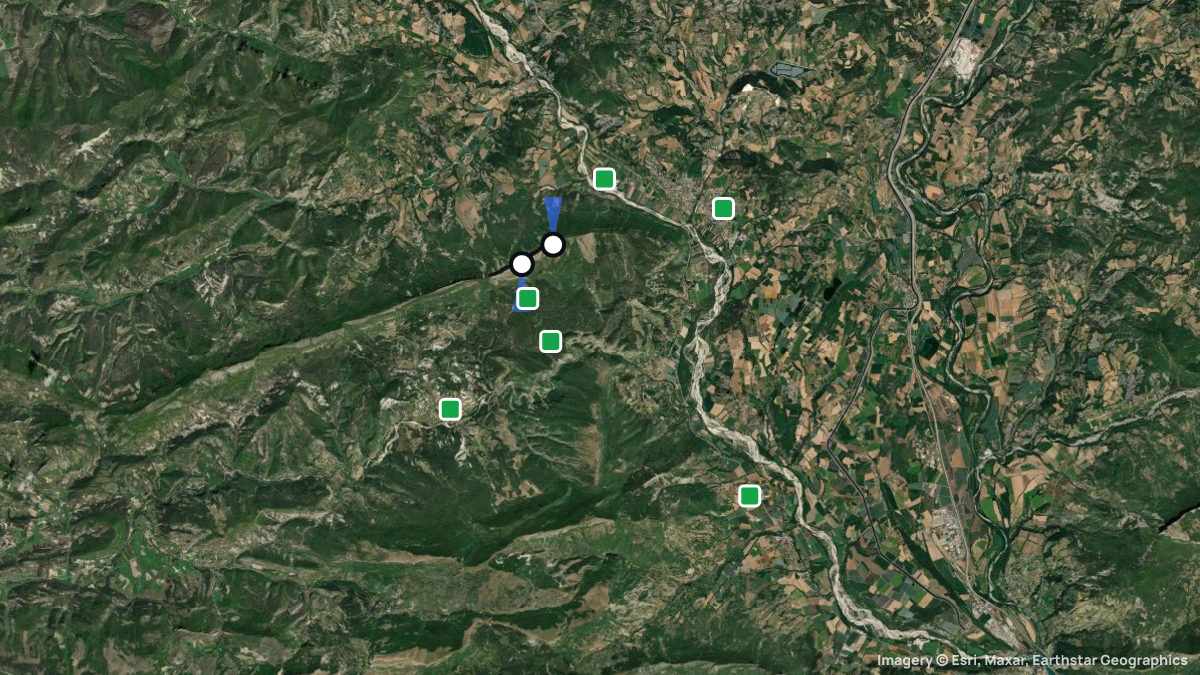Satellitenkarte von Chabre mit Start- und Landeplätzen