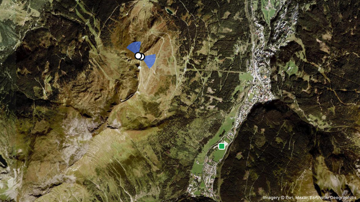 Satellitenkarte von Stubnerkogel mit Start- und Landeplätzen