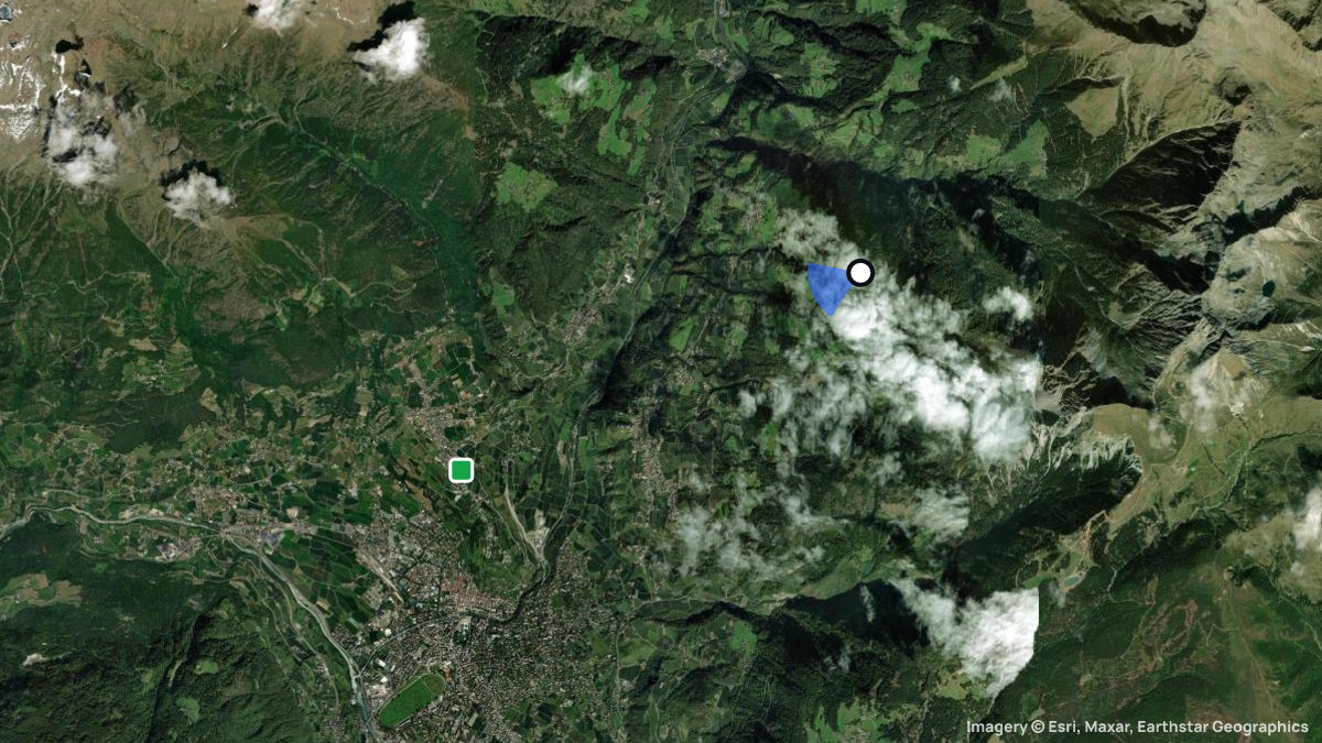Satellite map of Taser Alm with its launches and landings