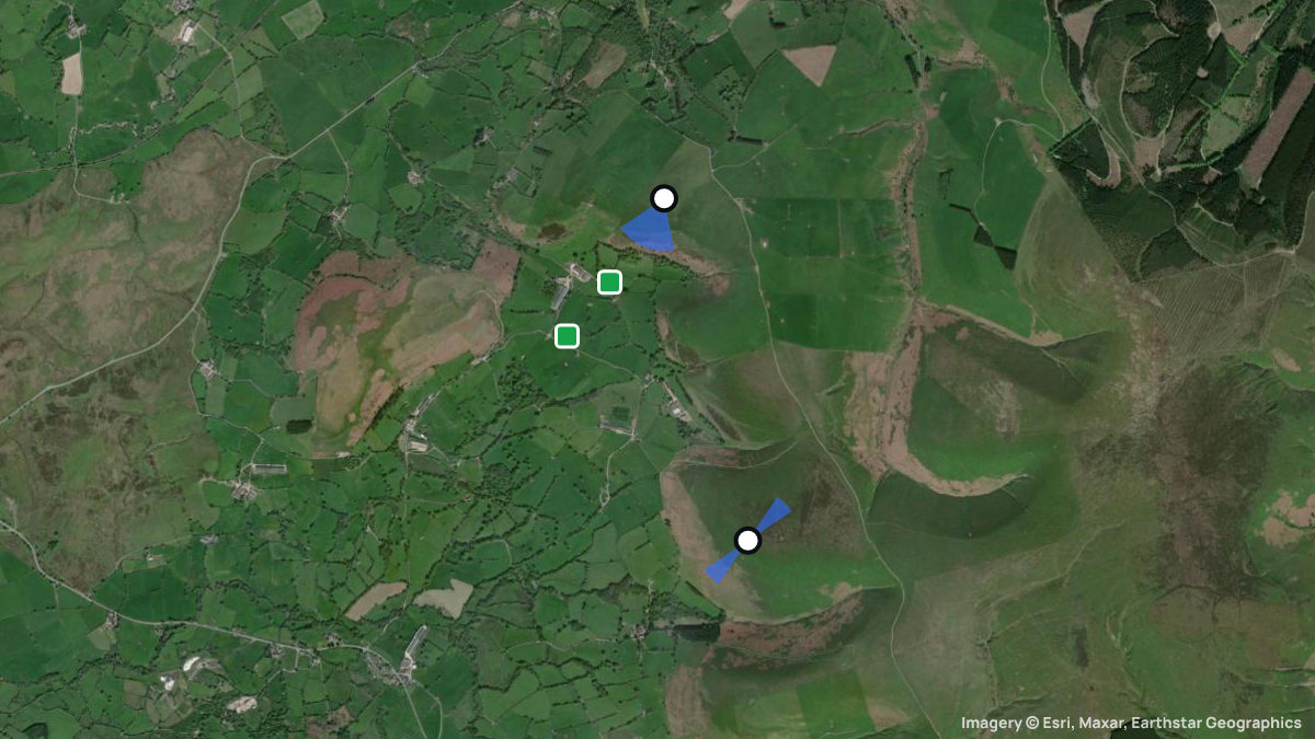 Satellite map of Shepherds Tump with its launches and landings