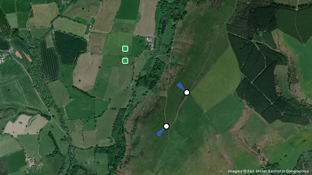 Satellitenkarte von Black Knoll mit Start- und Landeplätzen