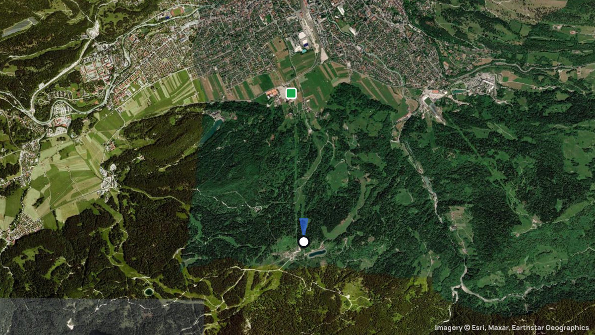 Satellitenkarte von Hausberg mit Start- und Landeplätzen
