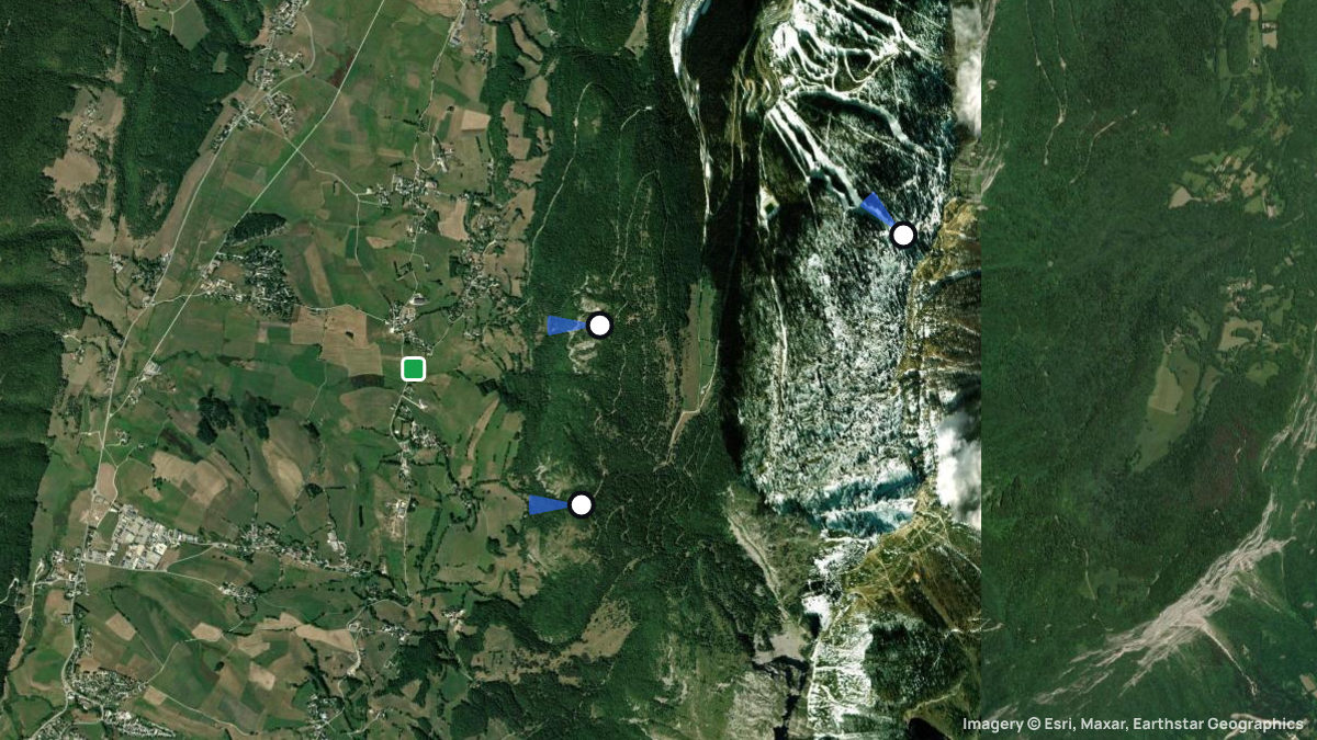 Satellite map of Dent Percee with its launches and landings