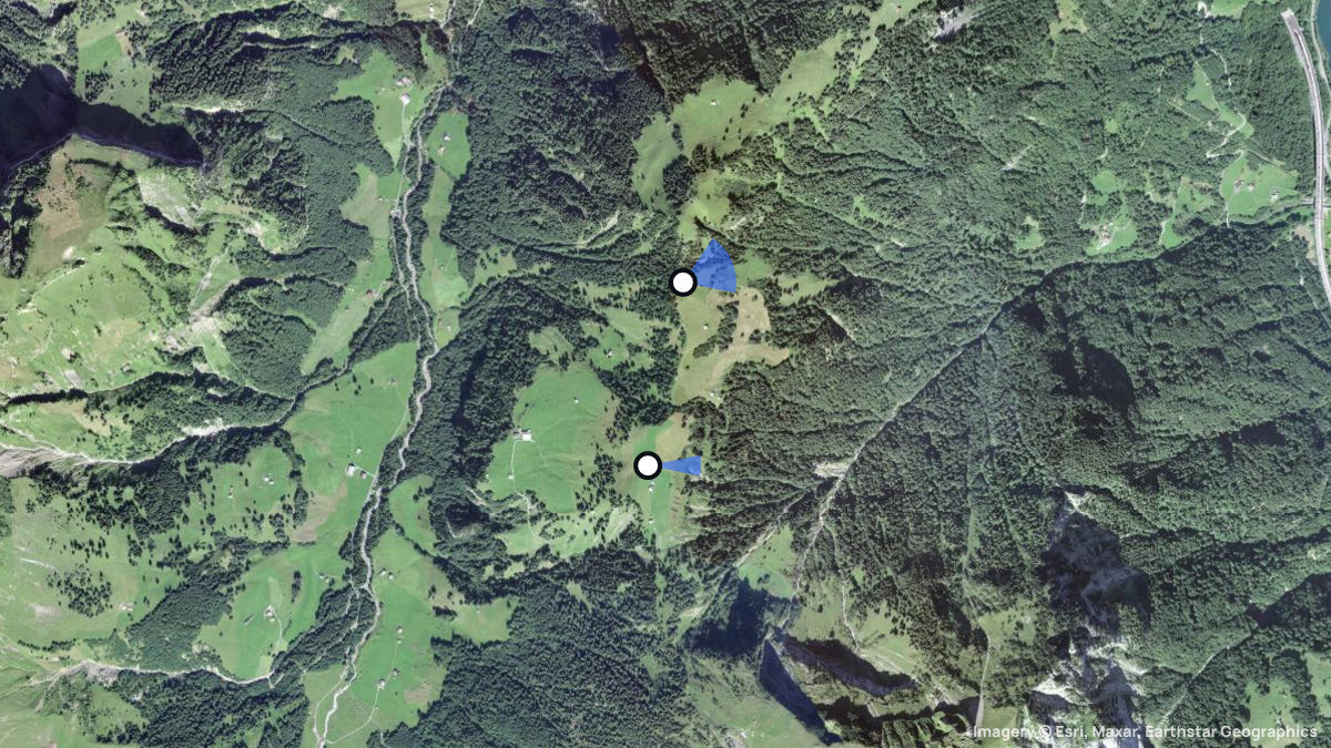 Satellite map of Schartihöreli with its launches and landings