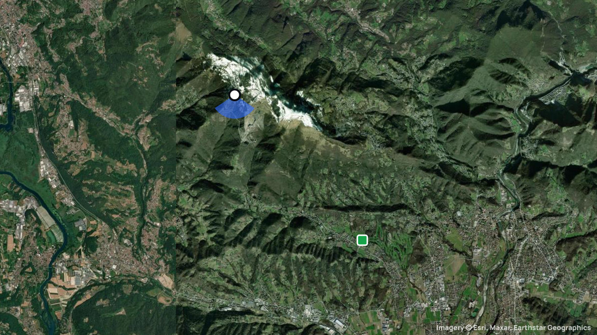 Satellite map of Valcava with its launches and landings