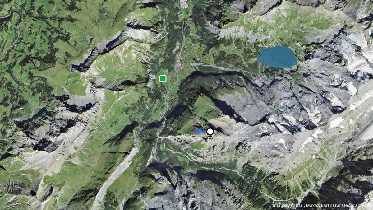 Satellitenkarte von Blümlisalphütte mit Start- und Landeplätzen