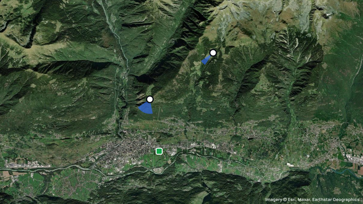 Satellite map of Alpe Mara with its launches and landings