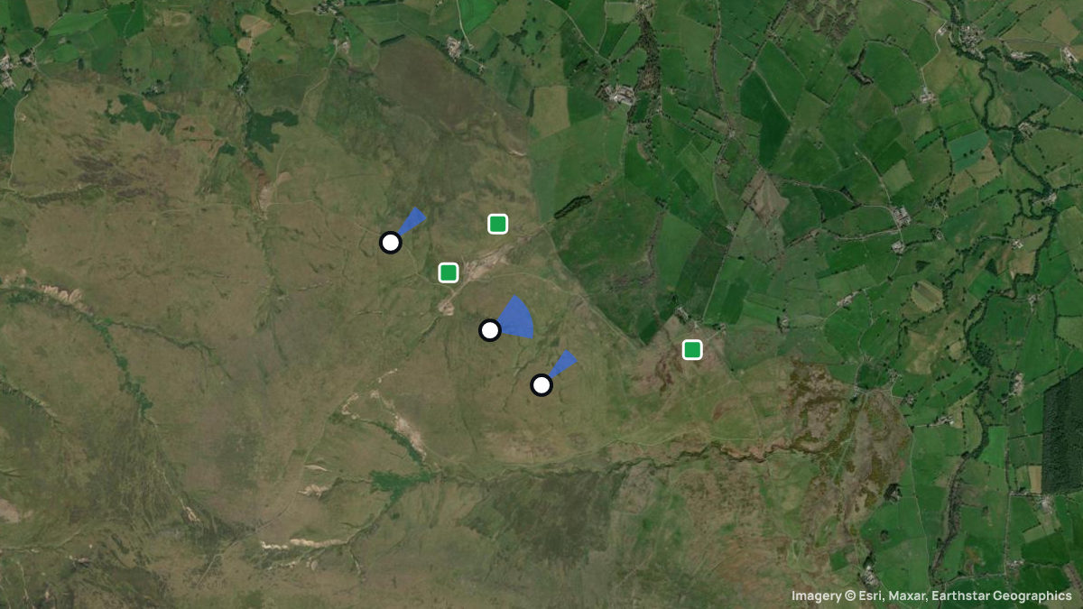 Satellite map of Sandbeds with its launches and landings