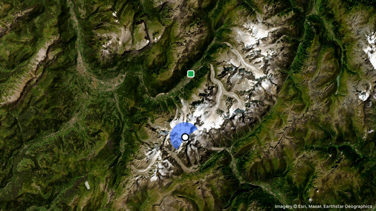 Satellite map of Mont Blanc with its launches and landings