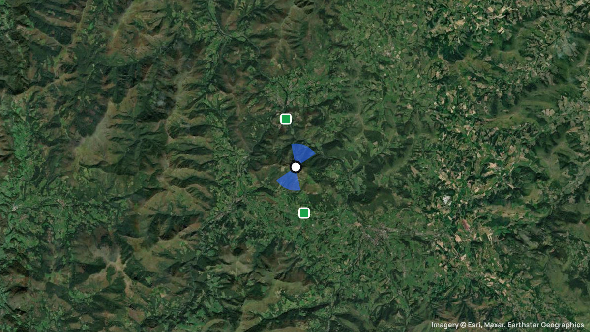 Satellite map of Pic de Jara with its launches and landings
