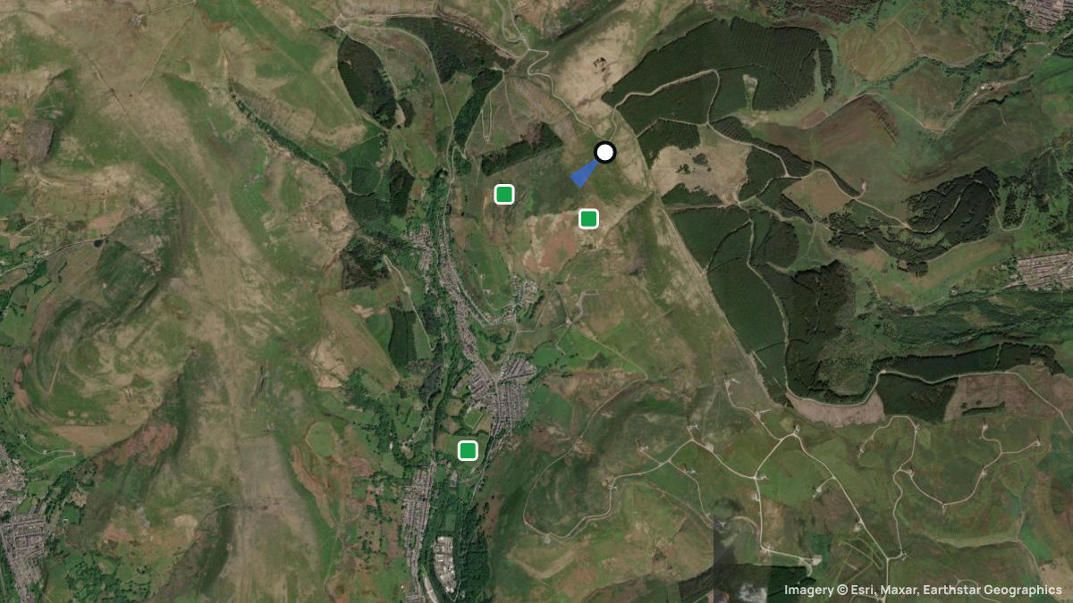 Satellite map of Nant-y-Moel with its launches and landings