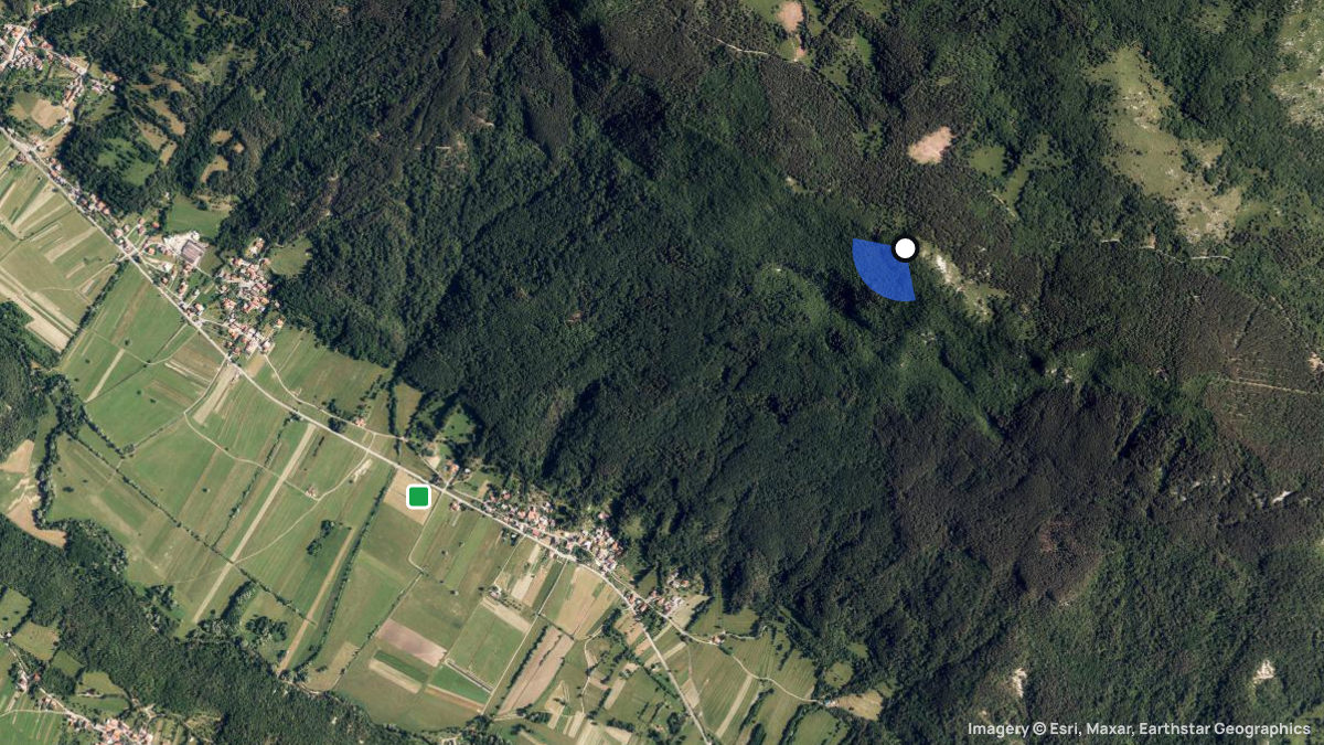 Satellitenkarte von Srednji mit Start- und Landeplätzen