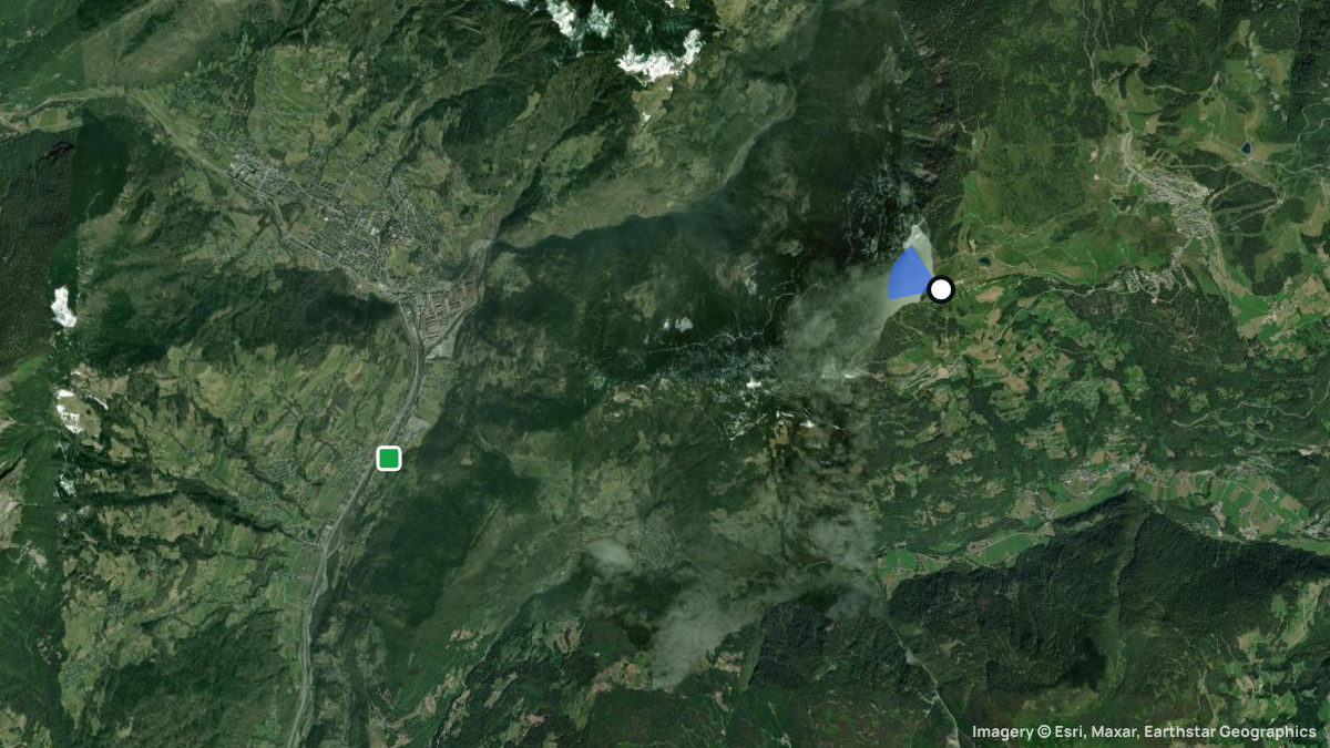 Satellite map of Mont Bisanne West with its launches and landings