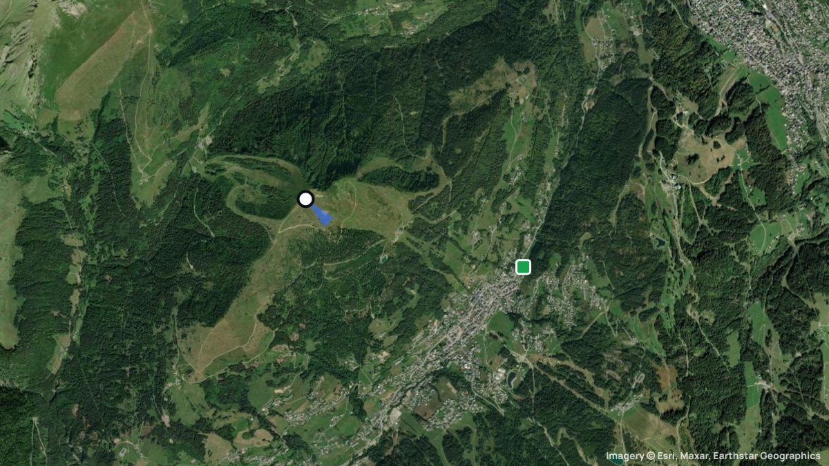 Satellitenkarte von Mont Chery mit Start- und Landeplätzen