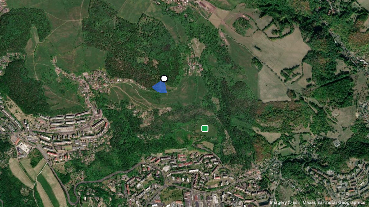 Satellite map of Dobetice with its launches and landings