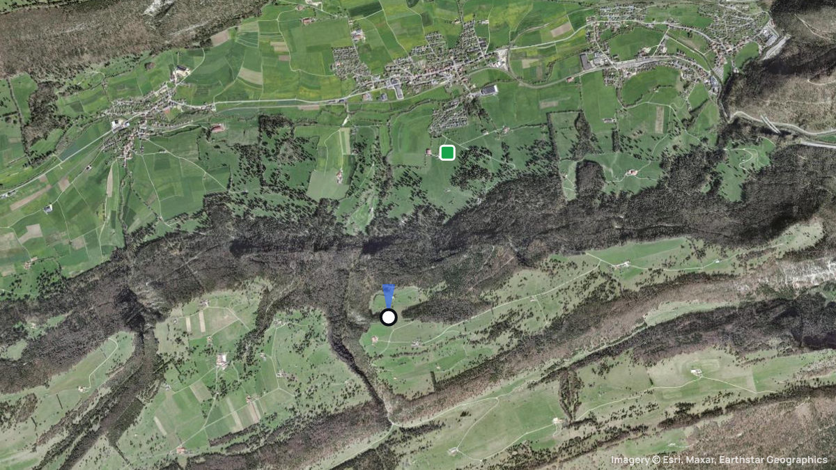 Satellitenkarte von Corgémont mit Start- und Landeplätzen