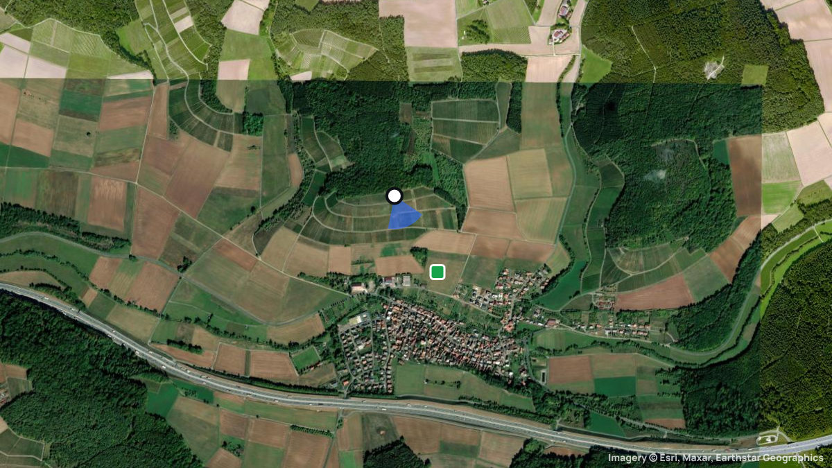Satellite map of Dertingen with its launches and landings