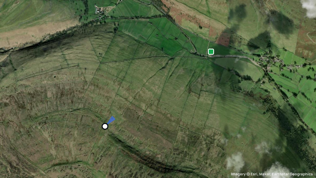Satellitenkarte von Cow Close Fell mit Start- und Landeplätzen