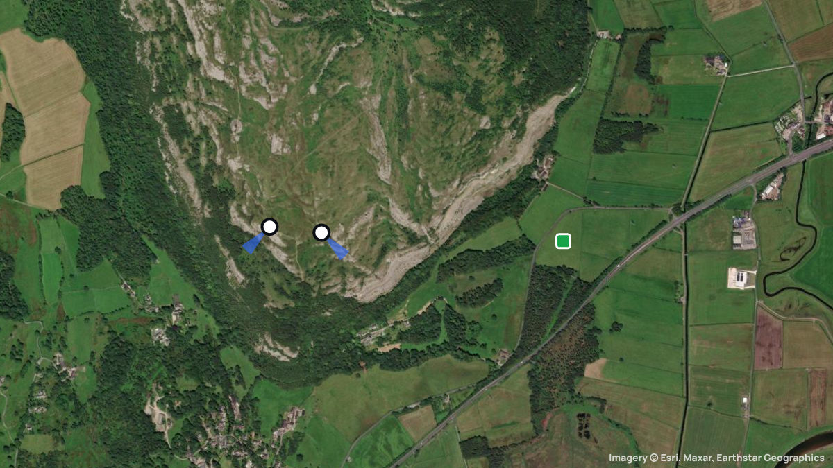 Satellite map of Whitbarrow Scar with its launches and landings