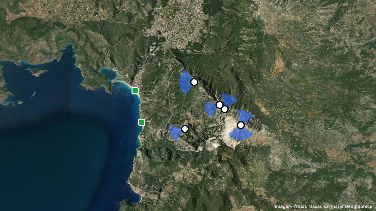 Satellite map of Babadag with its launches and landings