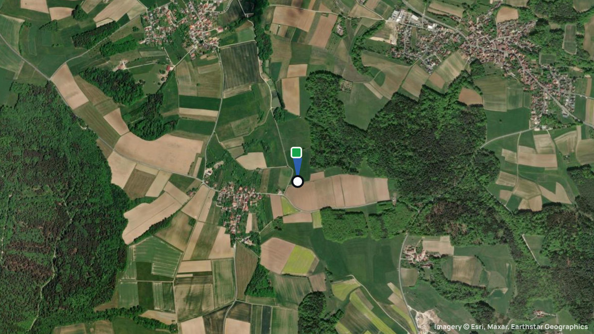 Satellitenkarte von Tauchersreuth mit Start- und Landeplätzen