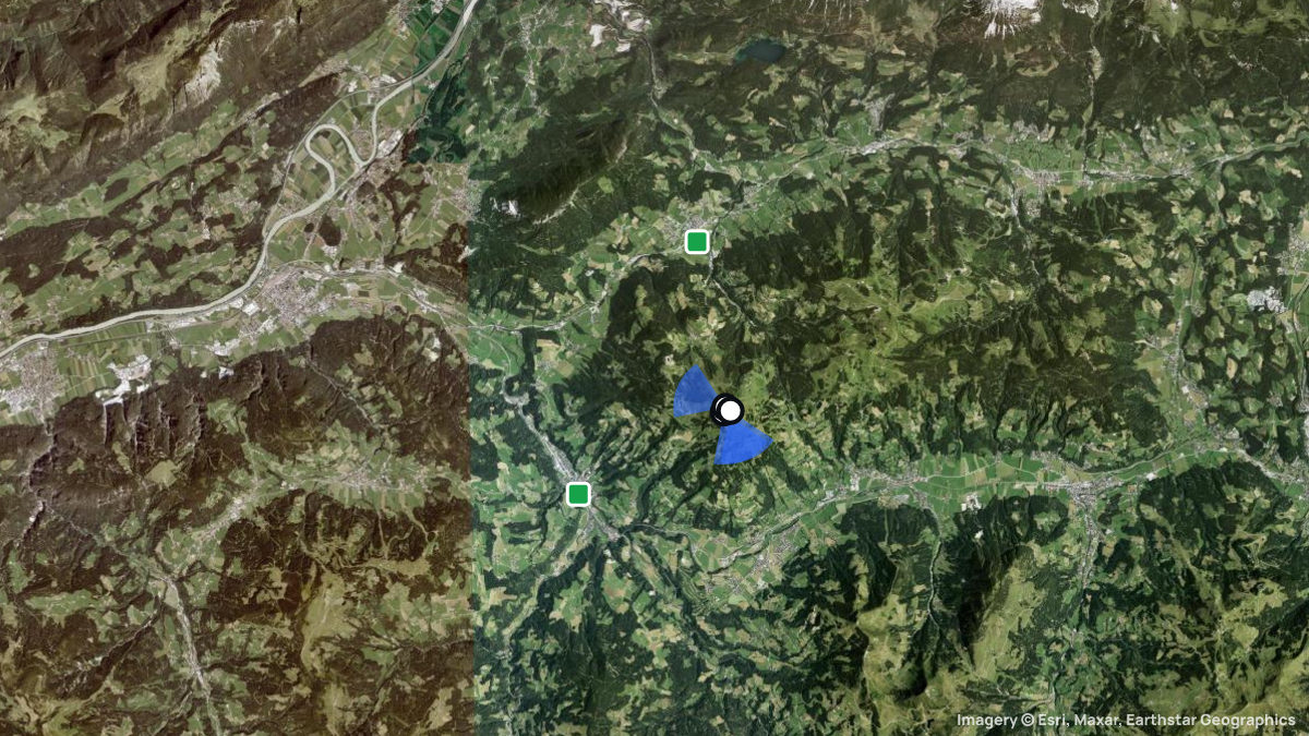 Satellitenkarte von Hohe Salve mit Start- und Landeplätzen