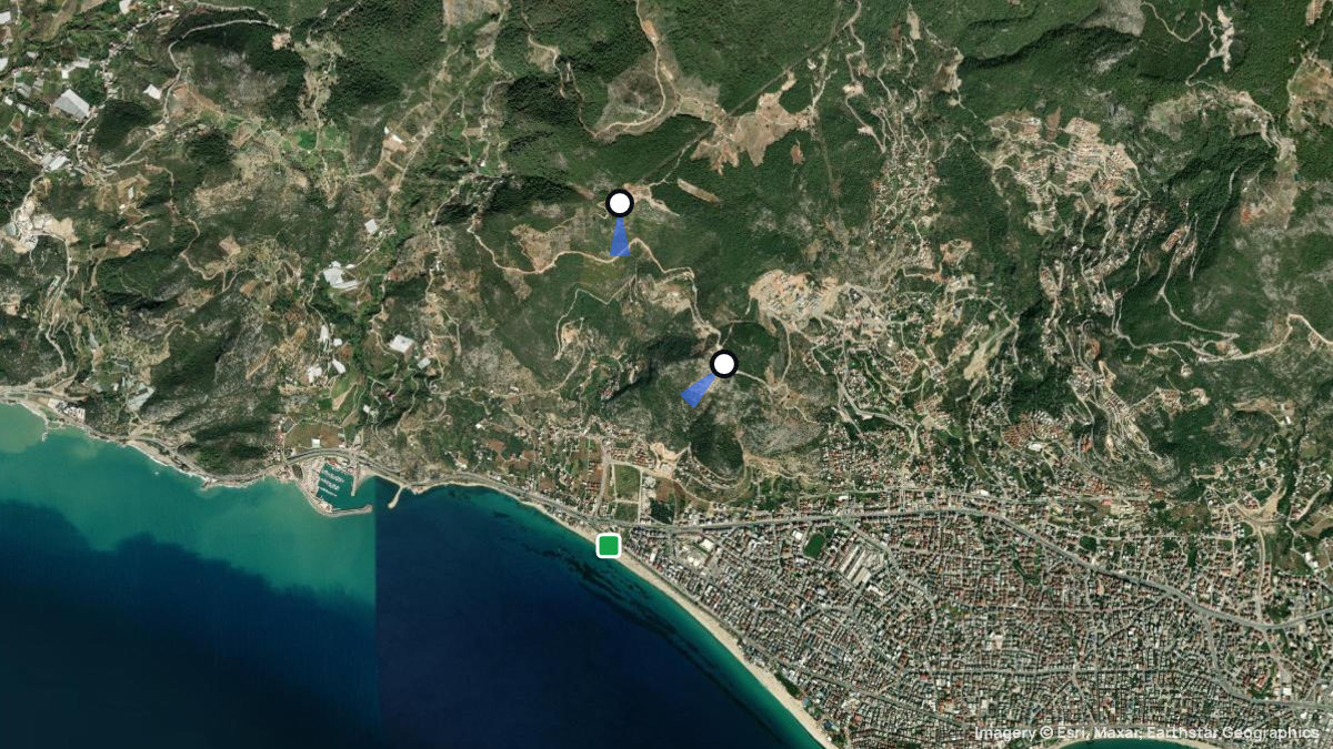 Satellite map of Alanya with its launches and landings
