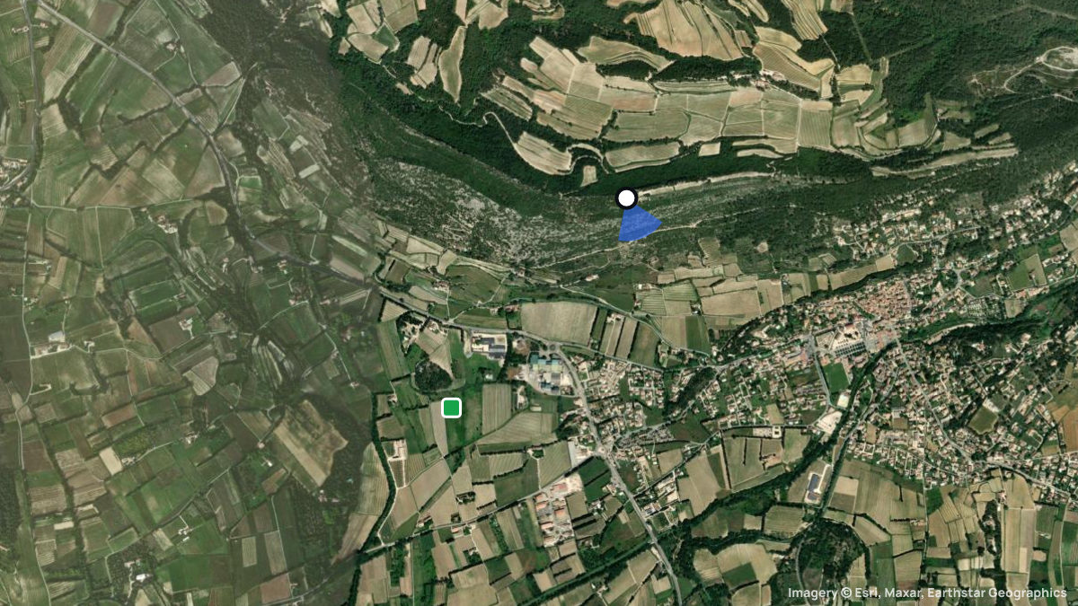 Satellitenkarte von Baumes-de-Venise mit Start- und Landeplätzen