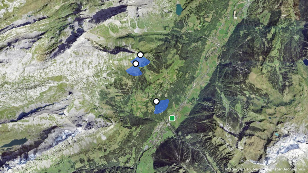 Satellitenkarte von Braunwald mit Start- und Landeplätzen