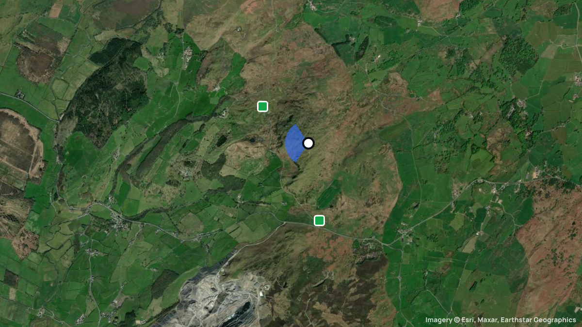 Satellitenkarte von Burney Fell mit Start- und Landeplätzen