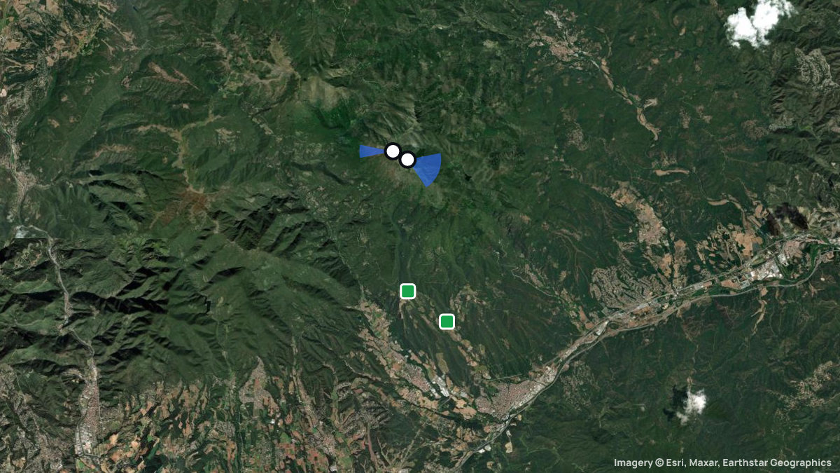 Satellite map of Turo de L'Home with its launches and landings