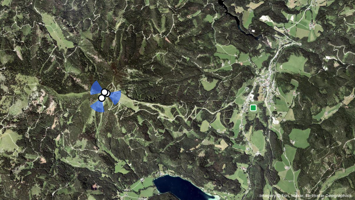 Satellite map of Gemeindealpe with its launches and landings