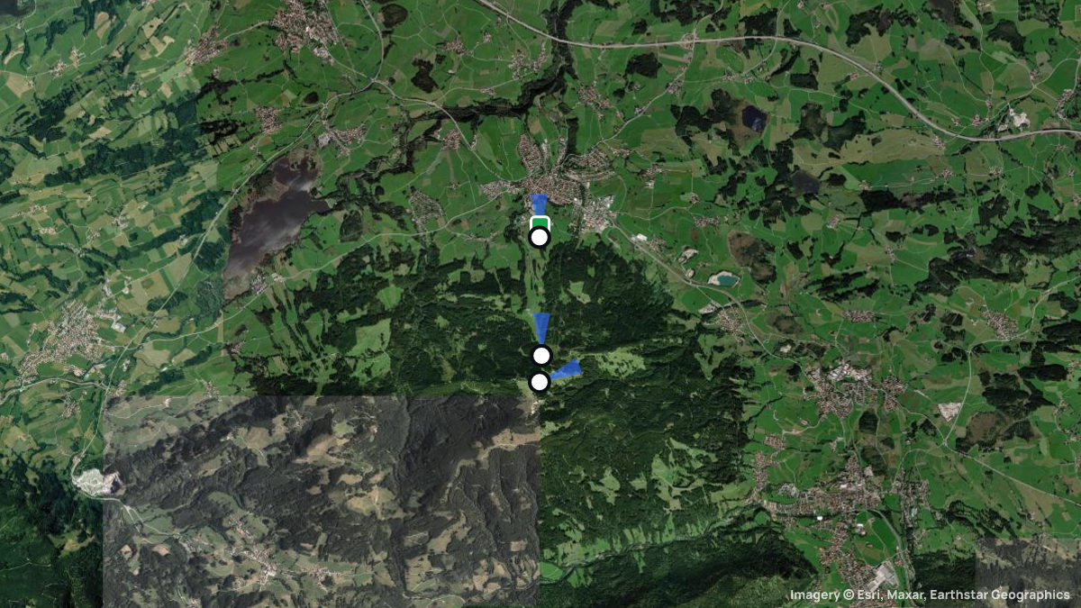 Satellitenkarte von Alpspitze mit Start- und Landeplätzen