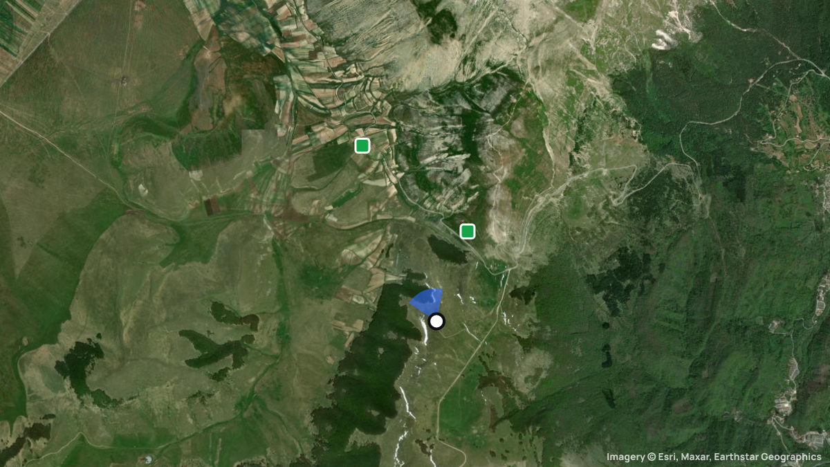 Satellite map of Castelluccio Forca di Presta with its launches and landings