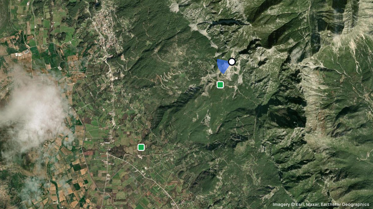 Satellite map of Paramythia with its launches and landings