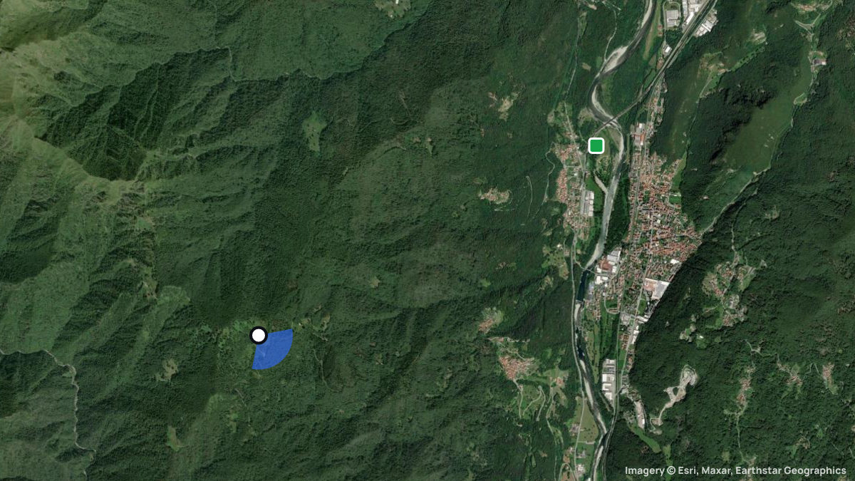 Satellite map of Monte Tovo with its launches and landings