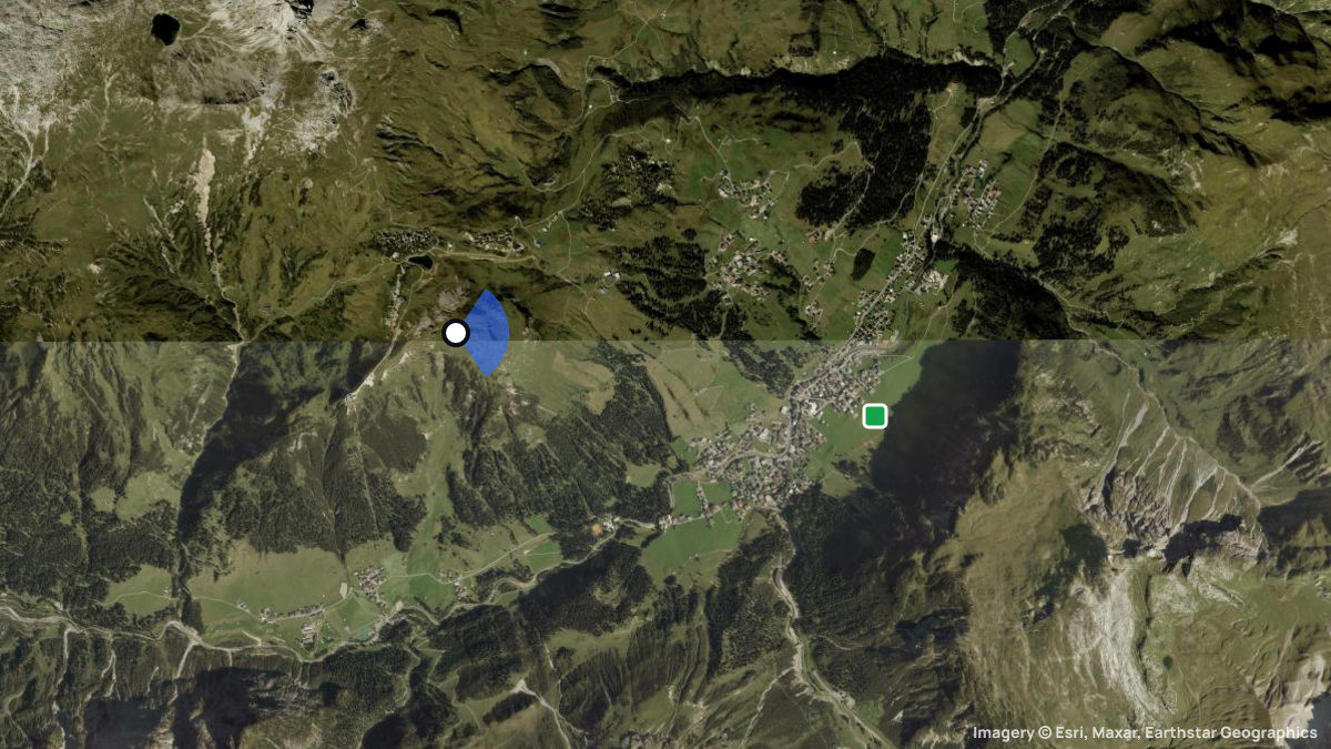 Satellite map of Kriegerhorn with its launches and landings