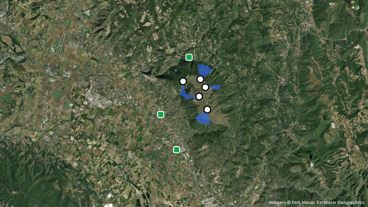 Satellite map of Monte Subasio with its launches and landings