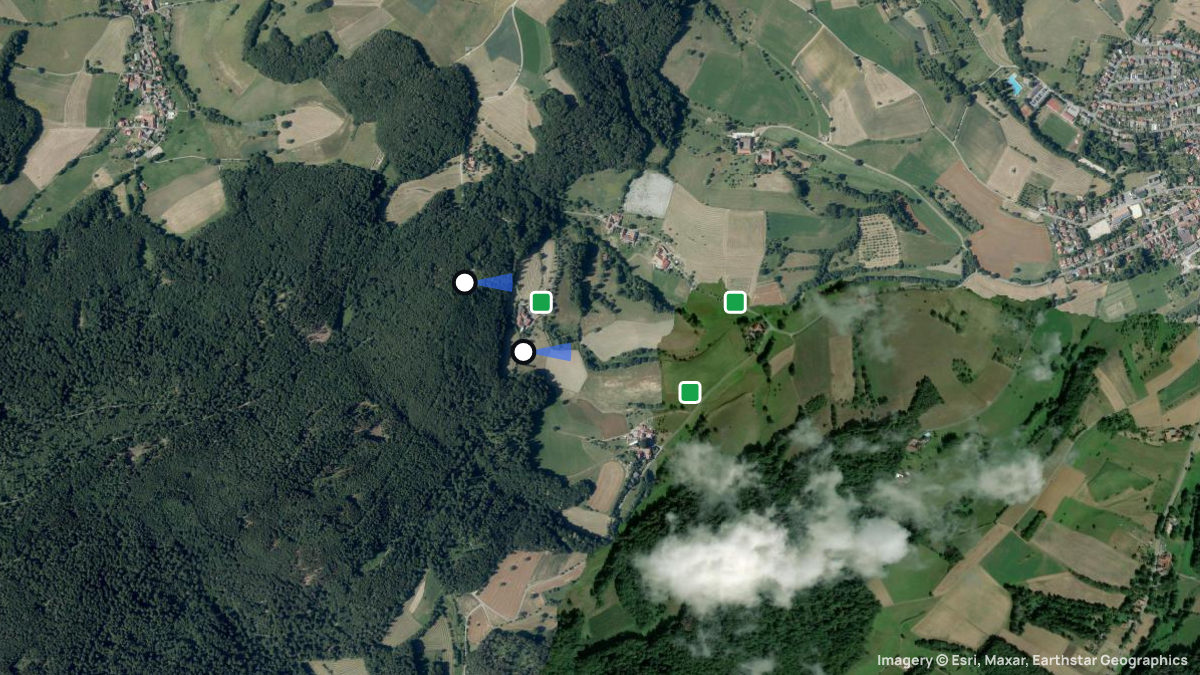 Satellitenkarte von Erlau mit Start- und Landeplätzen