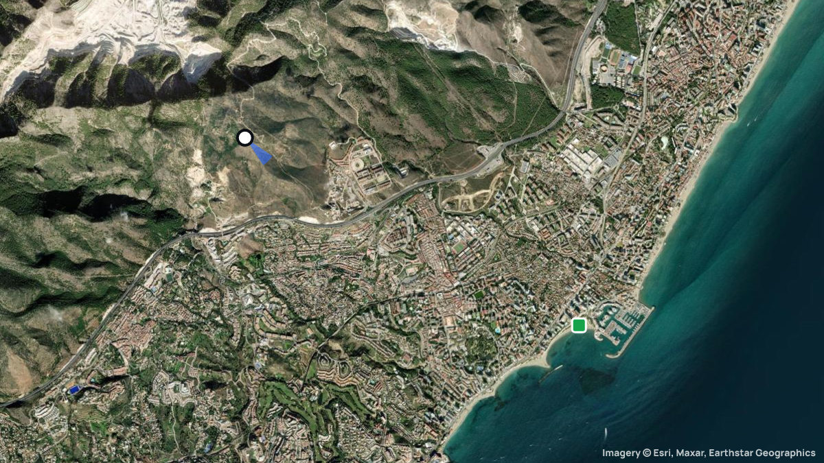 Satellite map of Benalmadena with its launches and landings