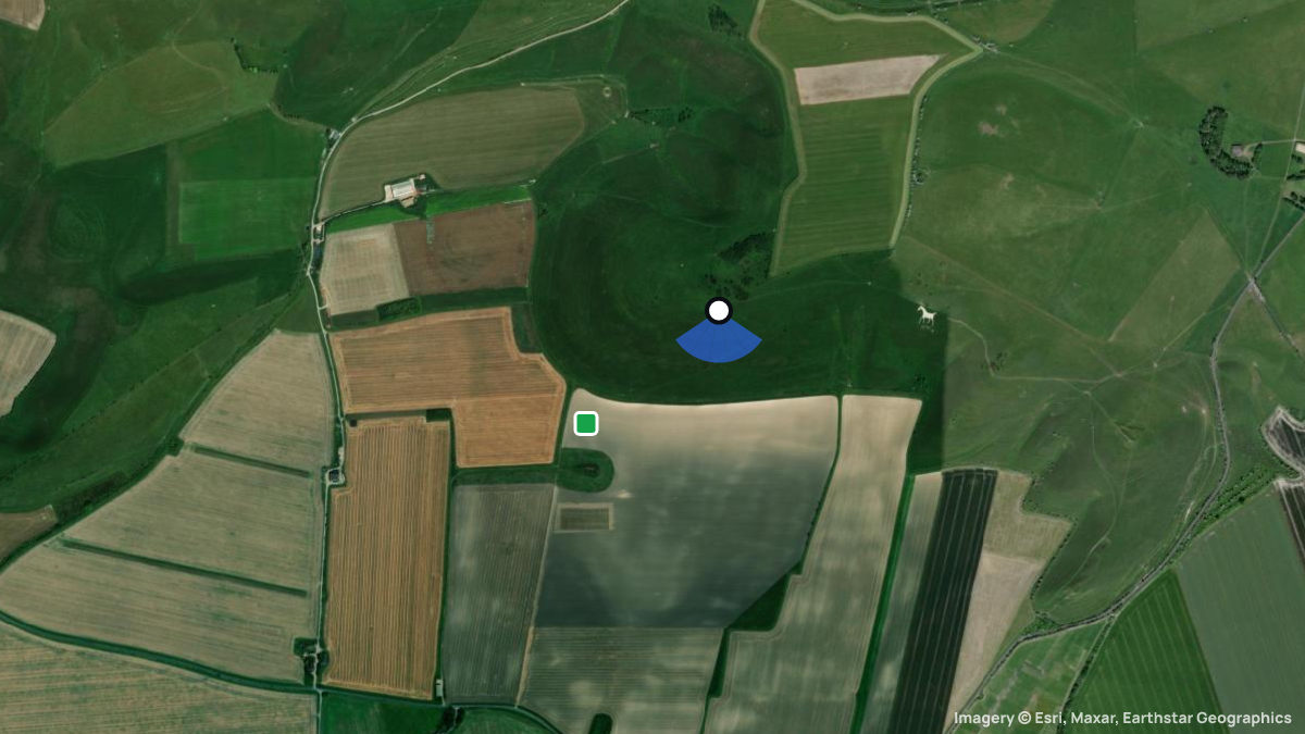 Satellite map of Milk Hill White Horse with its launches and landings