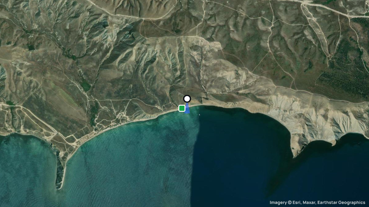 Satellite map of Tikhaya Bay with its launches and landings