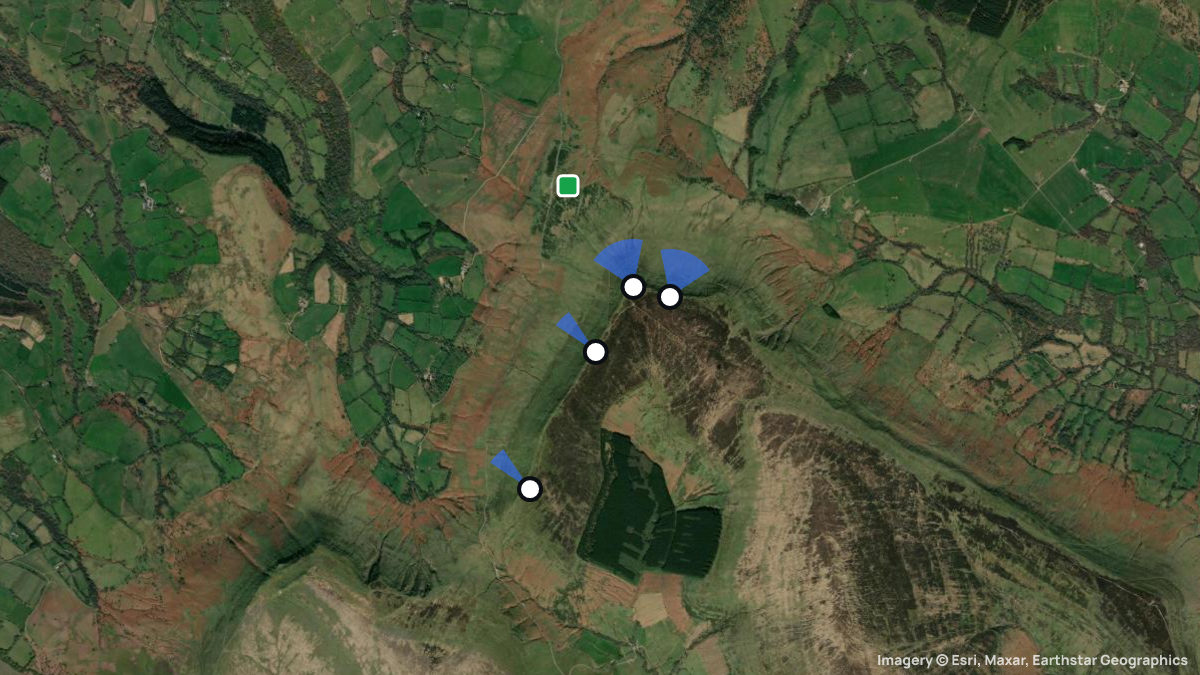 Satellite map of Hay Bluff with its launches and landings