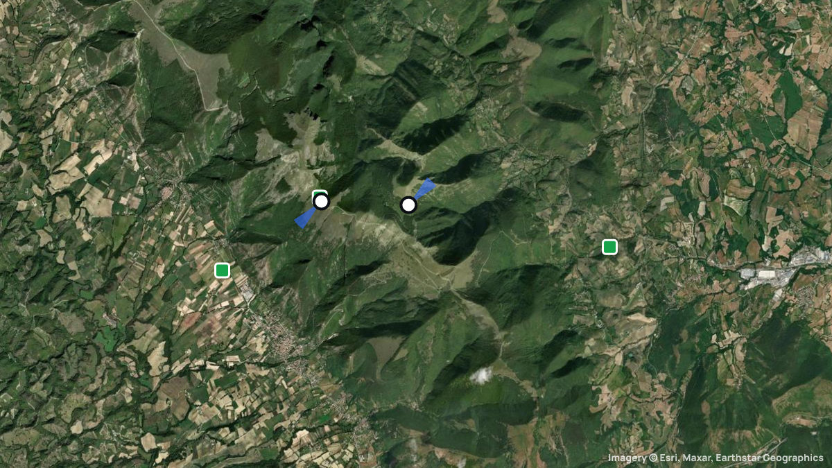 Satellite map of Monte Cucco with its launches and landings